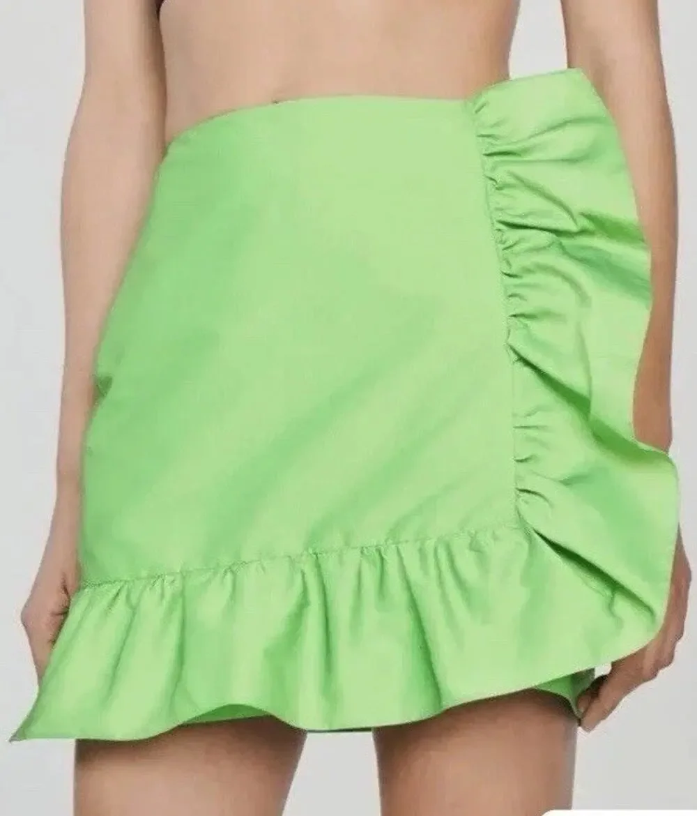 Sandro Womens Mini Skirt Ruffle Ruffles Green FR 34/ US 2 XS SFPJU00781 NWT $245